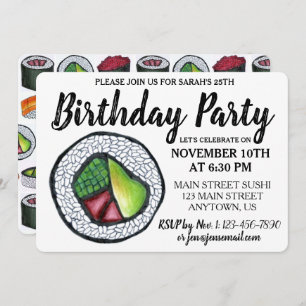 Convite California Roll Japonês Comida Sushi Festa de aniv
