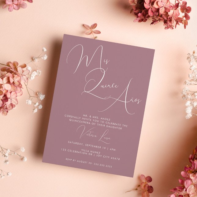Convite Caligrafia 15 roxa quinceañera (Criador carregado)