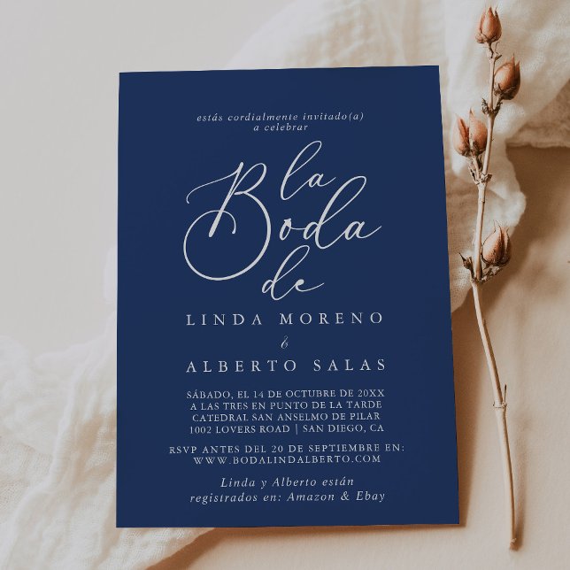 Convite Caligrafia Azul Branco La Boda de Wedding (Criador carregado)