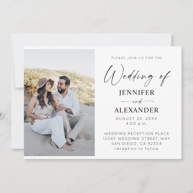 Convite Caligrafia Branca e Negra Simples Casamento 3 (Frente)