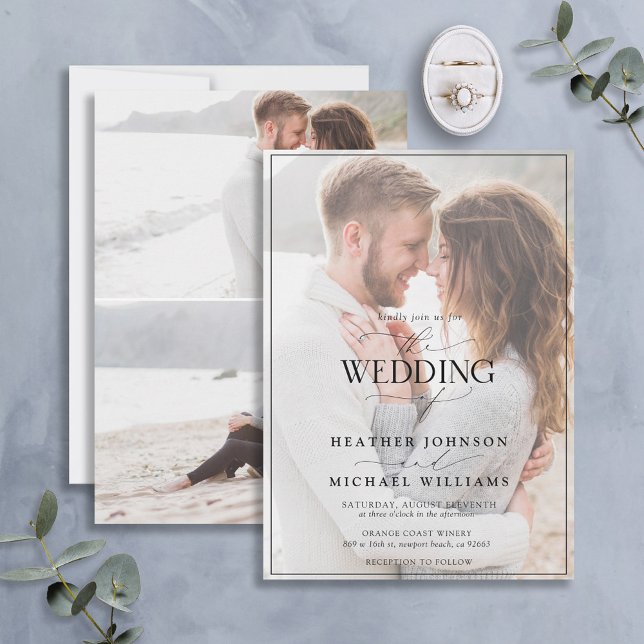 Convite Caligrafia Branca Moderna Vellum 3 Foto (Criador carregado)