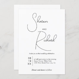 Convite Caligrafia branca negra Qr code White casamento