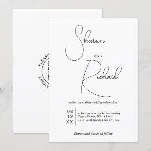 Convite Caligrafia branca negra Qr code White casamento