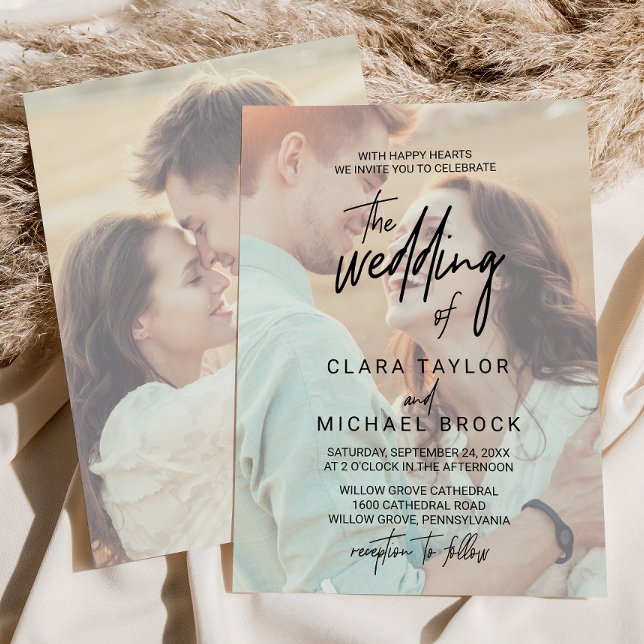 Convite Caligrafia Caprichosa | Foto Desbotada O Casamento (Whimsical Calligraphy | Faded Photo The Wedding Of Invitation)