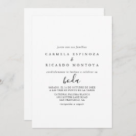 Convite Caligrafia Casamento Espanhol Branco e Negro