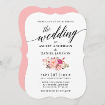 Caligrafia Casamento Floral Rosa Blush