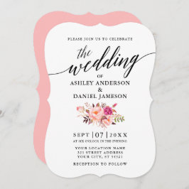 Convite Caligrafia Casamento Floral Rosa Blush
