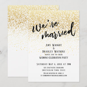 Convite Caligrafia Casual Estamos Casados Confetes Dourado