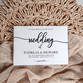 Convite Caligrafia Chic Preto e Branco Casamento