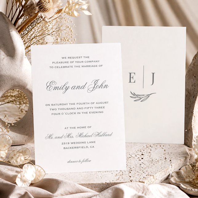 Convite Caligrafia Cinza Moderna Casamento Minimalista (Criador carregado)