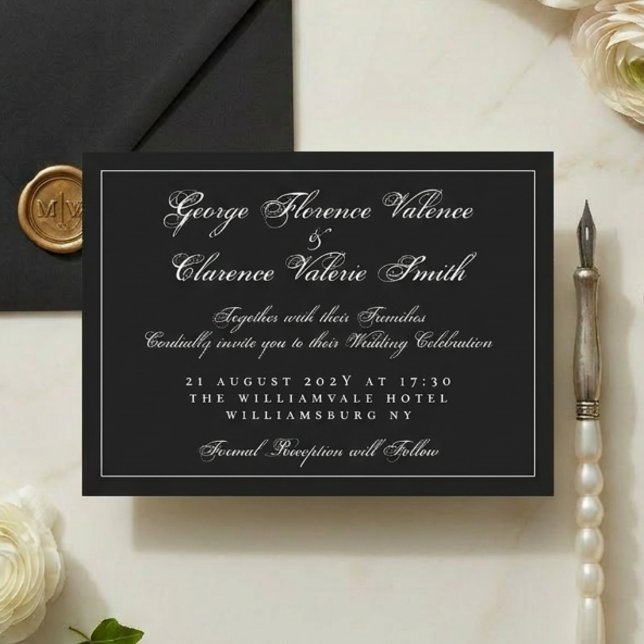 Convite Caligrafia Clássica Casamento Preto e Branco (Criador carregado)