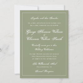 Convite Caligrafia Clássica de Casamento em Verde Musgo