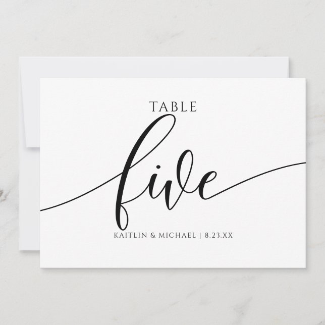 Convite Caligrafia com Números de Tabelas de Casamento Mod (Frente)