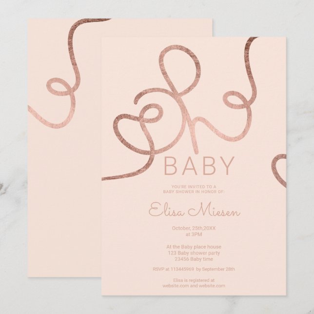 Convite Caligrafia cor-de-rosa rosa moderna - Oh chá de fr (Frente/Verso)