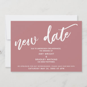 Convite Caligrafia Data Nova do Casamento Adiada Rosa Empo