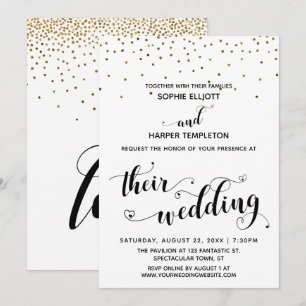 Convite Caligrafia de Casamento com Corações, Confetti D