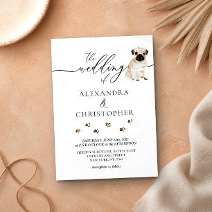 Convite Caligrafia de casamento de cachorrinho Pug