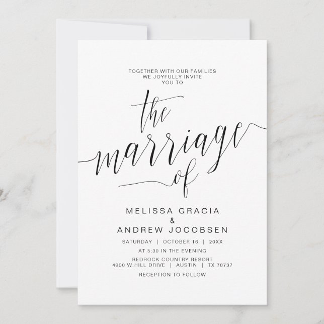 Convite Caligrafia de Casamento, Simples Script Preto, Cas (Frente)