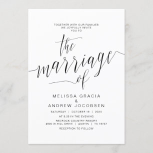 Convite Caligrafia de Casamento, Simples Script Preto, Cas
