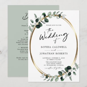 Convite Caligrafia de Eucalipto Código QR Tudo em Um Casam