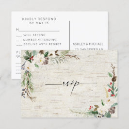 Convite Caligrafia de inverno Casamento de Botânica RSVP