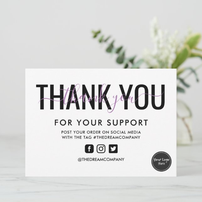 Convite Caligrafia de lavanda Agradeço a inserção de mídia (Em pé/Frente)