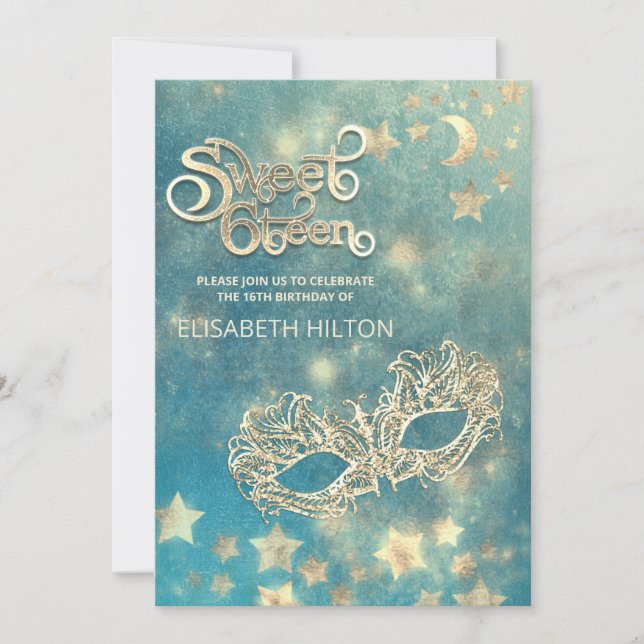 Convite Caligrafia de mascarada e estrelas doce (Frente)