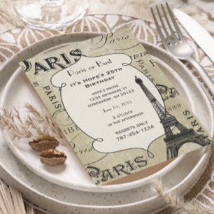 Convite Caligrafia de Tipografia Paris França Torre Eiffel