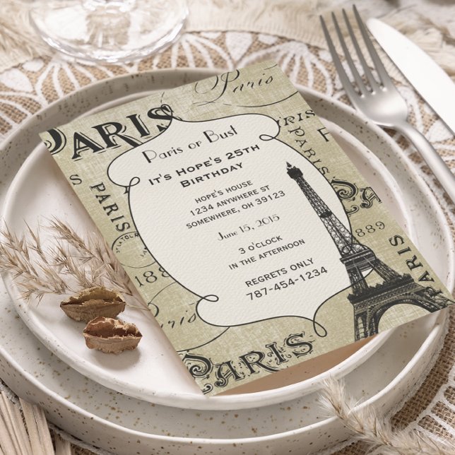 Convite Caligrafia de Tipografia Paris França Torre Eiffel (Criador carregado)