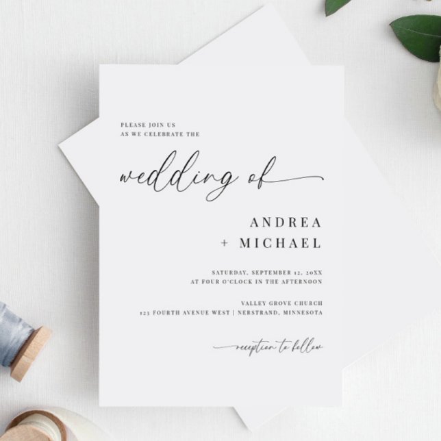 Convite Caligrafia Delicada Casamento Simples Moderno (Delicate Script Wedding Invitations Romantic Modern & Simple Wedding Invites)