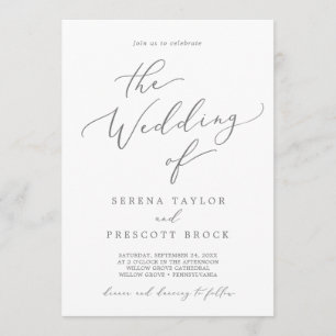 Convite Caligrafia Delicada De Prata O Casamento De