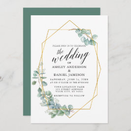 Convite Caligrafia Dourada Casamento Eucalyptus Greenery