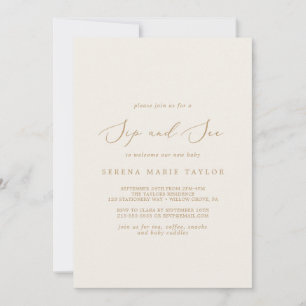 Convite Caligrafia Dourada Delicada   Creme Sip e Consulte