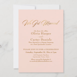 Convite Caligrafia Dourada Elegante Casamos Com O Rosa Esp