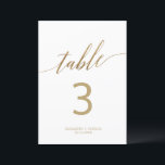 Convite Caligrafia Dourada Elegante Número de Tabela 5 x 7<br><div class="desc">Esta elegante placa de número de tabela de 5x7" para a caligrafia dourada é perfeita para um casamento simples. A design neutra apresenta uma carta minimalista decorada com a tipografia falsa de ouro romântica e caprichosa. A placa impressão na frente e atrás (lado duplo). Adicione cada número de tabela que...</div>