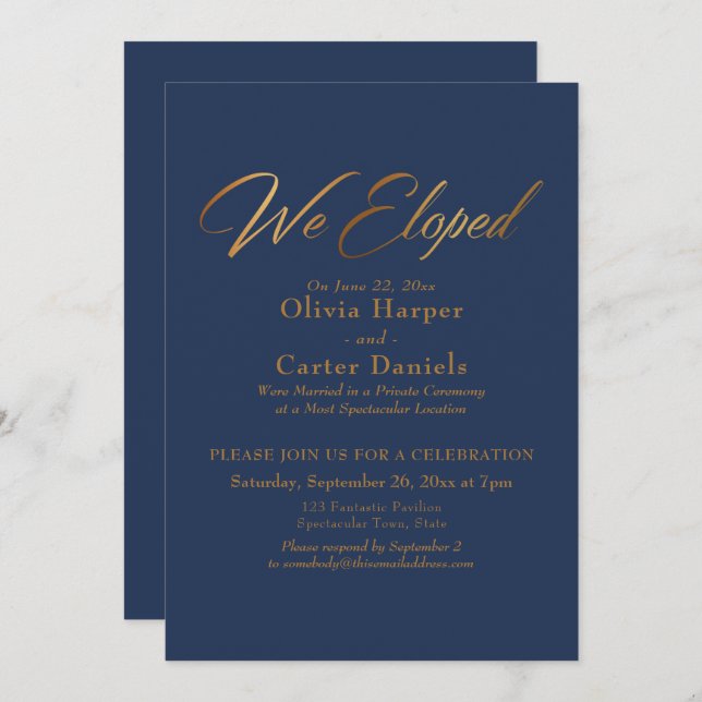 Convite Caligrafia Dourada Elegante Que Elogiamos sobre o  (Frente/Verso)