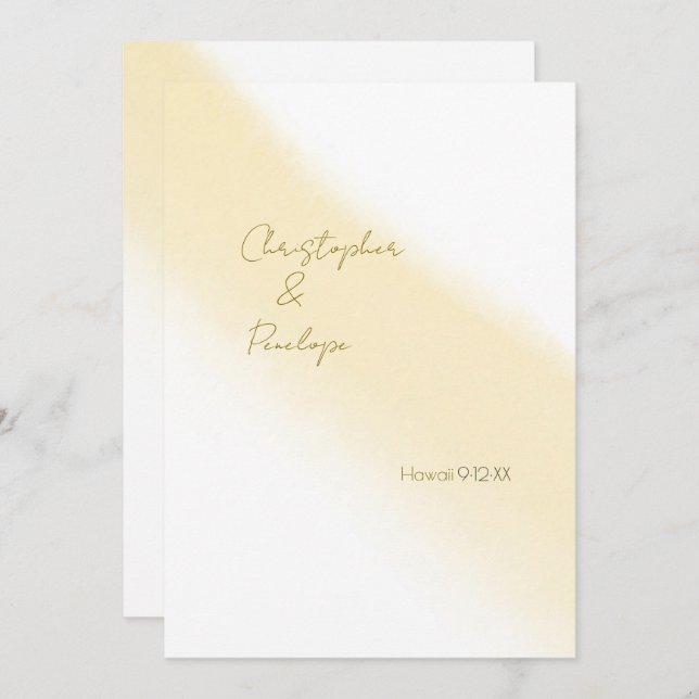 Convite Caligrafia Dourada mínima Aquarela Salvar a Data (Frente/Verso)