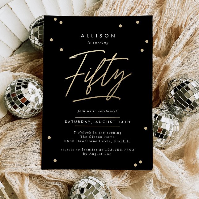 Convite Caligrafia Dourada moderna 50º aniversário (Criador carregado)