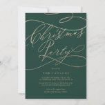 Convite Caligrafia Dourada romântica | Festa de Natal Verd<br><div class="desc">Esta carta de convite de festas verde de Natal para caligrafia em ouro romântica é perfeita para um evento de férias simples. O clássico moderno design apresenta espirais de rico e turbilhões brancos com belíssima e elegante tipografia de folha de ouro de champanhe com letra falsa.</div>