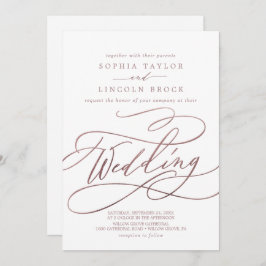 Convite Caligrafia Dourada Romântica Rosa | Pormenores Cas