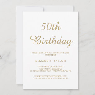 Convite Caligrafia Dourada sofisticada 50º aniversário