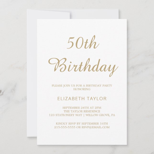 Convite Caligrafia Dourada sofisticada 50º aniversário (Frente)