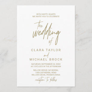 Convite Caligrafia Dourada Whimsical O Casamento De