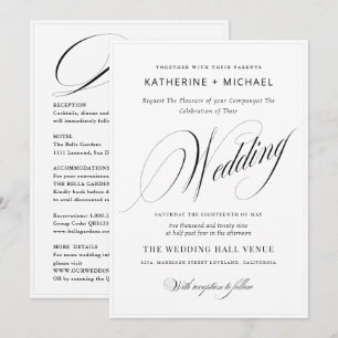 Convite Caligrafia e Detalhes do Script Romântico Casament