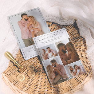 Convite Caligrafía Elegante 5 Fotos Invitación de Boda