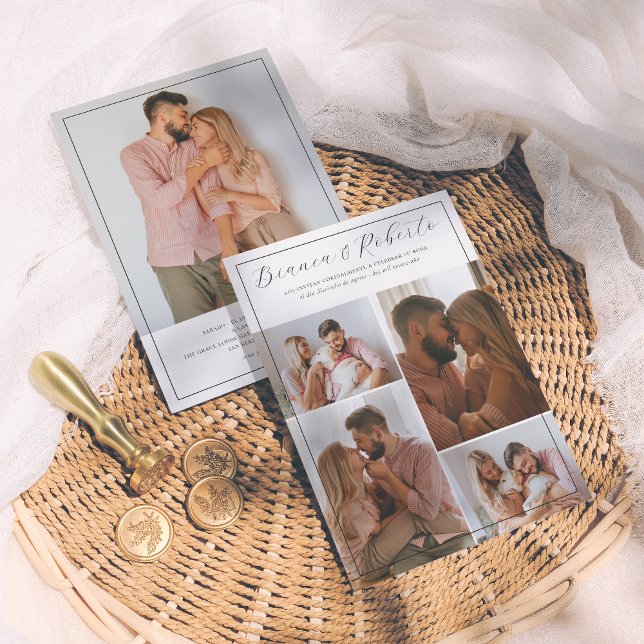 Convite Caligrafía Elegante 5 Fotos Invitación de Boda (Criador carregado)