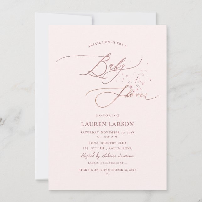 Convite Caligrafia Elegante ArtsApp Bebê Rosa Pálido (Frente)