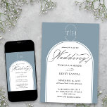 Convite Caligrafia Elegante Azul Dusty Casamento Monograma<br><div class="desc">Convite de casamento azul empoeirado com caligrafia elegante, monograma do estilo logo e estrutura arquitetada moderna. Simples elegância, em azul empoeirado e branco. Convites de coordenação, papelaria e decoração de dia de evento podem ser encontrados na minha coleção de Cores de Casamento. Se você quiser cores diferentes ou modelos adicionais...</div>