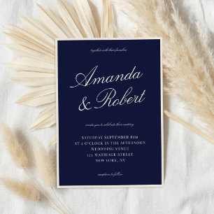 Convite Caligrafia Elegante Casamento Azul Marinho Dinheir