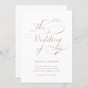 Convite Caligrafia Elegante Casamento Dourado Faux Rosa